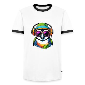 Cooler lustiger Gamer Pinguin - Männer Kontrast-T-Shirt - Weiß/Schwarz - Vorne - AI Model Female 172 light (172cm) & AI Model Male 178 dark (178cm)