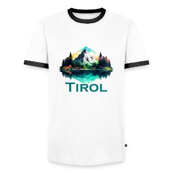 Tyrol with mountains, the Loyalty of the Alps to the province of Tyrol - Men's Ringer Shirt - white/black - Front - AI Model Female 172 light (172cm) & AI Model Male 178 dark (178cm)