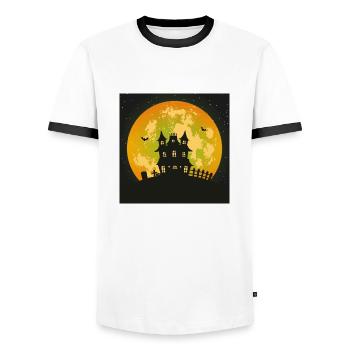 Gruseliges Spukhaus mit Vollmond - Männer Kontrast-T-Shirt - Weiß/Schwarz - Vorne - AI Model Female 172 light (172cm) & AI Model Male 178 dark (178cm)