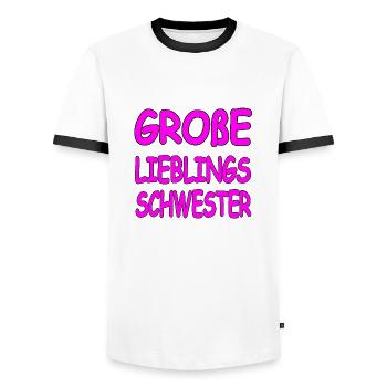 Schwester - Männer Kontrast-T-Shirt - Weiß/Schwarz - Vorne - AI Model Female 172 light (172cm) & AI Model Male 178 dark (178cm)
