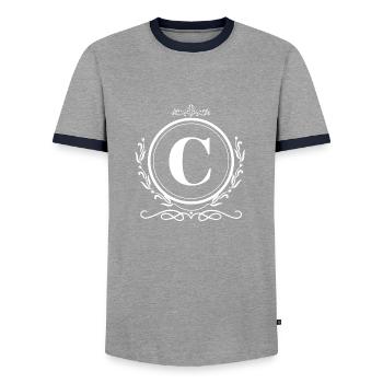 Buchstabe C Dekoration - Männer Kontrast-T-Shirt - Grau/Navy  - Vorne - AI Model Female 172 light (172cm) & AI Model Male 178 light (178cm)