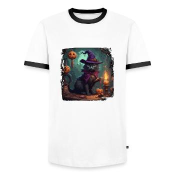 Manuel de la sorcière / grimoire / Halloween / automne - T-shirt contrasté Homme - blanc/noir - Devant - AI Model Female 172 light (172cm) & AI Model Male 178 dark (178cm)