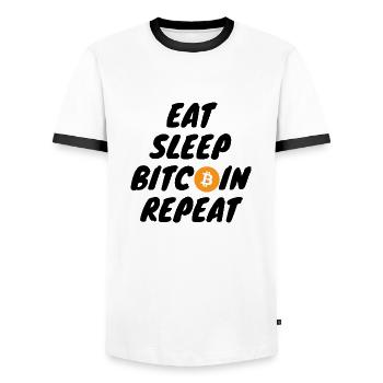 Crypto Eat sleep bitcoin répéter - T-shirt contrasté Homme - blanc/noir - Devant - AI Model Female 172 light (172cm) & AI Model Male 178 dark (178cm)