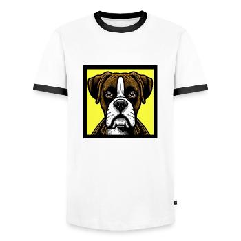 Boxer Chien pop art - T-shirt contrasté Homme - blanc/noir - Devant - AI Model Female 172 light (172cm) & AI Model Male 178 dark (178cm)