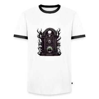 Radio / Analog / Music / Frequency / Speakers - Men's Ringer Shirt - white/black - Front - AI Model Female 172 light (172cm) & AI Model Male 178 dark (178cm)