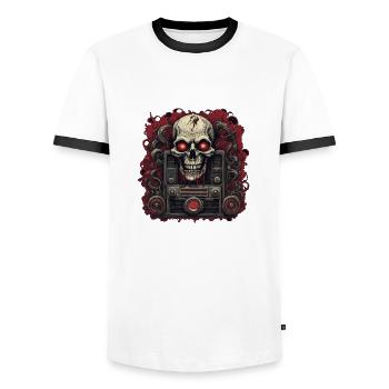 Radio / Analog / Music / Frequency / Speakers - Men's Ringer Shirt - white/black - Front - AI Model Female 172 light (172cm) & AI Model Male 178 dark (178cm)