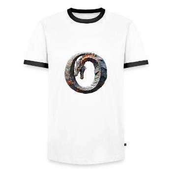 Letter "O" in dragon design. - Men's Ringer Shirt - white/black - Front - AI Model Female 172 light (172cm) & AI Model Male 178 dark (178cm)
