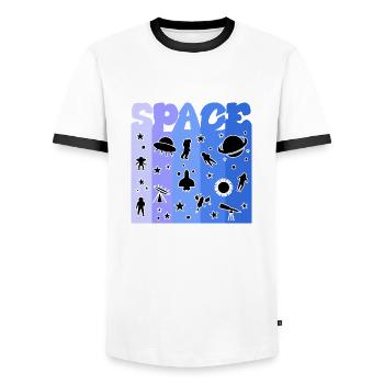 Space, Astronaut, All, Weltall - Männer Kontrast-T-Shirt - Weiß/Schwarz - Vorne - AI Model Female 172 light (172cm) & AI Model Male 178 dark (178cm)