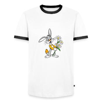 Jubilant Jackrabbit with Chamomile Bouquet - Men's Ringer Shirt - white/black - Front - AI Model Female 172 light (172cm) & AI Model Male 178 dark (178cm)