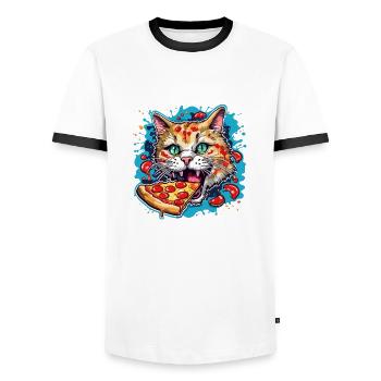 Pizza / Fast Food / Italian / Margherita - Men's Ringer Shirt - white/black - Front - AI Model Female 172 light (172cm) & AI Model Male 178 dark (178cm)