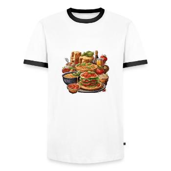Italienisch / Toskana / Essen / Restaurant - Männer Kontrast-T-Shirt - Weiß/Schwarz - Vorne - AI Model Female 172 light (172cm) & AI Model Male 178 dark (178cm)