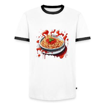 Spaghetti / Nudel / Pasta / Italien / Pizzeria - Männer Kontrast-T-Shirt - Weiß/Schwarz - Vorne - AI Model Female 172 light (172cm) & AI Model Male 178 dark (178cm)