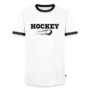 Hockey idée cadeau original - T-shirt contrasté Homme - blanc/noir - Devant - AI Model Female 172 light (172cm) & AI Model Male 178 dark (178cm)