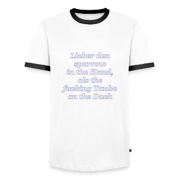 Sparrow in the hand - Männer Kontrast-T-Shirt - Weiß/Schwarz - Vorne - AI Model Female 172 light (172cm) & AI Model Male 178 dark (178cm)