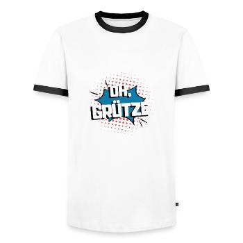 GRÜTZE - oh Grütze - Männer Kontrast-T-Shirt - Weiß/Schwarz - Vorne - AI Model Female 172 light (172cm) & AI Model Male 178 dark (178cm)