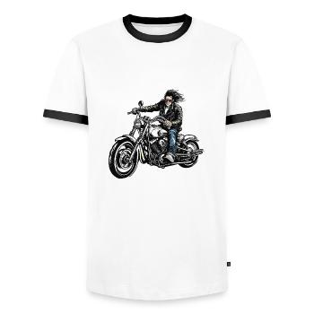 Motorrad Logo / Bike / Zweirad / Fahrzeug / Motors - Männer Kontrast-T-Shirt - Weiß/Schwarz - Vorne - AI Model Female 172 light (172cm) & AI Model Male 178 dark (178cm)