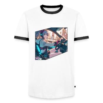 CyberPunk Girl - Men's Ringer Shirt - white/black - Front - AI Model Female 172 light (172cm) & AI Model Male 178 dark (178cm)
