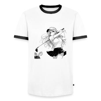 Manga Golf Girl - Men's Ringer Shirt - white/black - Front - AI Model Female 172 light (172cm) & AI Model Male 178 dark (178cm)