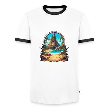 Sandcastle / Building / Playing / Castle / Holiday - Men's Ringer Shirt - white/black - Front - AI Model Female 172 light (172cm) & AI Model Male 178 dark (178cm)