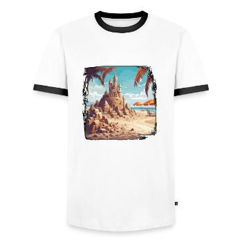 Sandcastle / Building / Playing / Castle / Holiday - Men's Ringer Shirt - white/black - Front - AI Model Female 172 light (172cm) & AI Model Male 178 dark (178cm)