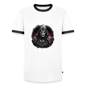 Gothic / Darkness / Mysticism / Shadow / Horror - Men's Ringer Shirt - white/black - Front - AI Model Female 172 light (172cm) & AI Model Male 178 dark (178cm)