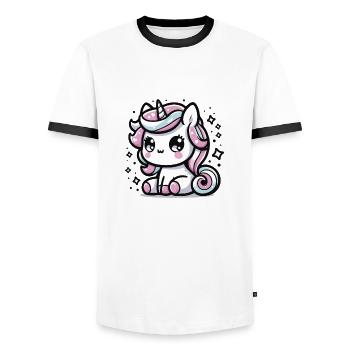 Cute Little Unicorn Kawaii Style 1 - Men's Ringer Shirt - white/black - Front - AI Model Female 172 light (172cm) & AI Model Male 178 dark (178cm)