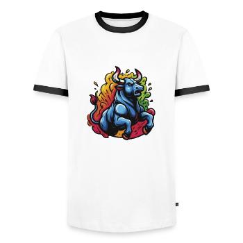 Taureau enragé coloré - 1 - T-shirt contrasté Homme - blanc/noir - Devant - AI Model Female 172 light (172cm) & AI Model Male 178 dark (178cm)
