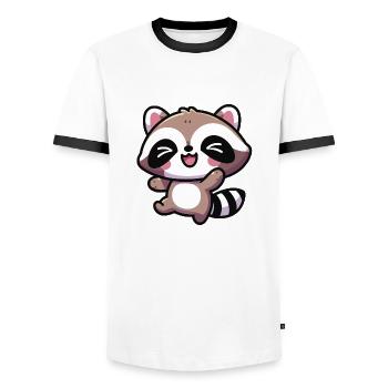 Cute Kawaii Happy Raccoon - Men's Ringer Shirt - white/black - Front - AI Model Female 172 light (172cm) & AI Model Male 178 dark (178cm)