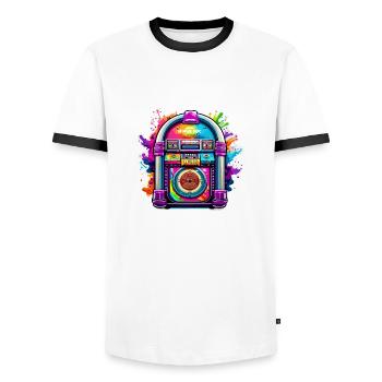 Jukebox / Musikautomat / Retro / 50er Jahre - Männer Kontrast-T-Shirt - Weiß/Schwarz - Vorne - AI Model Female 172 light (172cm) & AI Model Male 178 dark (178cm)