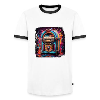 Jukebox / Automate musical / Rétro / années 50 - T-shirt contrasté Homme - blanc/noir - Devant - AI Model Female 172 light (172cm) & AI Model Male 178 dark (178cm)
