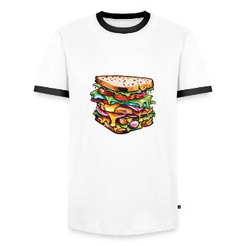 Sandwich / Sandwich / Nourriture / Épicerie - T-shirt contrasté Homme - blanc/noir - Devant - AI Model Female 172 light (172cm) & AI Model Male 178 dark (178cm)