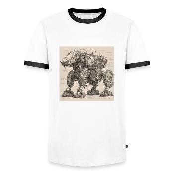 Bauplan / Sepia / Vintage / Retro / Roboter - Männer Kontrast-T-Shirt - Weiß/Schwarz - Vorne - AI Model Female 172 light (172cm) & AI Model Male 178 dark (178cm)