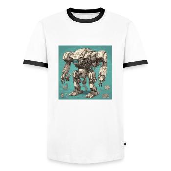 Bauplan / Sepia / Vintage / Retro / Roboter - Männer Kontrast-T-Shirt - Weiß/Schwarz - Vorne - AI Model Female 172 light (172cm) & AI Model Male 178 dark (178cm)