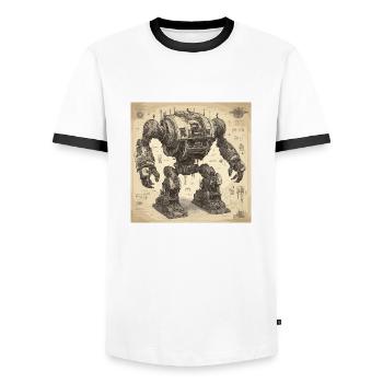 Bauplan / Sepia / Vintage / Retro / Roboter - Männer Kontrast-T-Shirt - Weiß/Schwarz - Vorne - AI Model Female 172 light (172cm) & AI Model Male 178 dark (178cm)