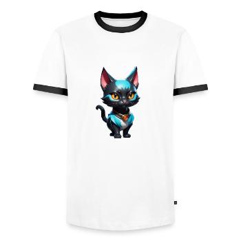 Katze Comic süß - Männer Kontrast-T-Shirt - Weiß/Schwarz - Vorne - AI Model Female 172 light (172cm) & AI Model Male 178 dark (178cm)