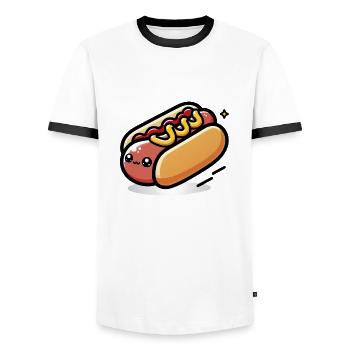 Hot-dog kawaii mignon - T-shirt contrasté Homme - blanc/noir - Devant - AI Model Female 172 light (172cm) & AI Model Male 178 dark (178cm)