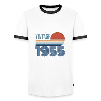 Jahrgang 1955 - Männer Kontrast-T-Shirt - Weiß/Schwarz - Vorne - AI Model Female 172 light (172cm) & AI Model Male 178 dark (178cm)