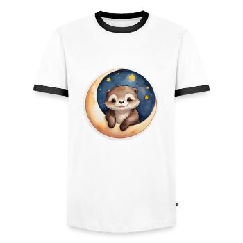 Loutre assise dans la lune - T-shirt contrasté Homme - blanc/noir - Devant - AI Model Female 172 light (172cm) & AI Model Male 178 dark (178cm)