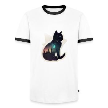 Katze in den Sternen - Männer Kontrast-T-Shirt - Weiß/Schwarz - Vorne - AI Model Female 172 light (172cm) & AI Model Male 178 dark (178cm)