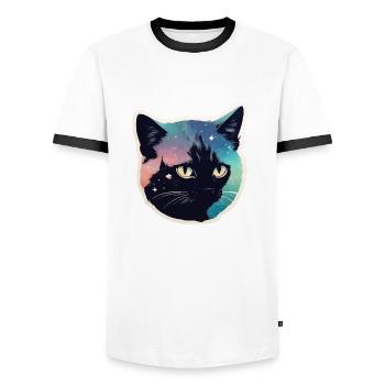 Katze in den Sternen - Männer Kontrast-T-Shirt - Weiß/Schwarz - Vorne - AI Model Female 172 light (172cm) & AI Model Male 178 dark (178cm)