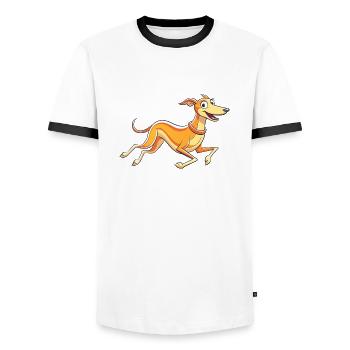Anmutiges laufendes Whippet-Kunstwerk - Männer Kontrast-T-Shirt - Weiß/Schwarz - Vorne - AI Model Female 172 light (172cm) & AI Model Male 178 dark (178cm)
