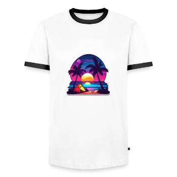 Forêt / Sauvage / Tente / Sauvage / Arbres / Vie - T-shirt contrasté Homme - blanc/noir - Devant - AI Model Female 172 light (172cm) & AI Model Male 178 dark (178cm)