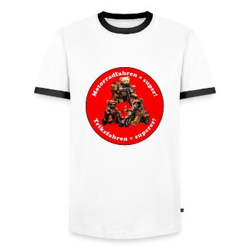 Cool Trike Riding Senior Ours en peluche - T-shirt contrasté Homme - blanc/noir - Devant - AI Model Female 172 light (172cm) & AI Model Male 178 dark (178cm)