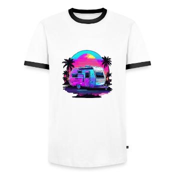 Camper / Wohnmobil / camping / Roadtrip / Travel - Männer Kontrast-T-Shirt - Weiß/Schwarz - Vorne - AI Model Female 172 light (172cm) & AI Model Male 178 dark (178cm)