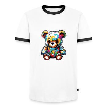 Teddybär / Kuscheltier / Stofftier / Geschenkidee - Männer Kontrast-T-Shirt - Weiß/Schwarz - Vorne - AI Model Female 172 light (172cm) & AI Model Male 178 dark (178cm)