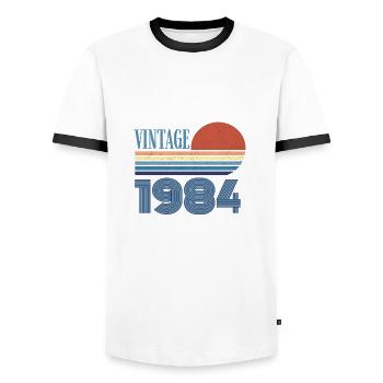 Jahrgang 1984 - Männer Kontrast-T-Shirt - Weiß/Schwarz - Vorne - AI Model Female 172 light (172cm) & AI Model Male 178 dark (178cm)