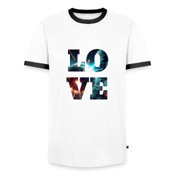Alien Love - Men's Ringer Shirt - white/black - Front - AI Model Female 172 light (172cm) & AI Model Male 178 dark (178cm)