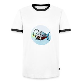 Leuchtfisch Unterwasserlamp - Männer Kontrast-T-Shirt - Weiß/Schwarz - Vorne - AI Model Female 172 light (172cm) & AI Model Male 178 dark (178cm)