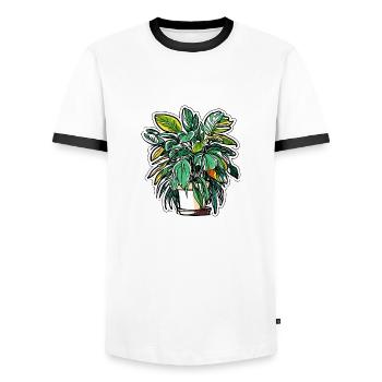 Houseplant / Potted Plant / Decoration / Pot - Men's Ringer Shirt - white/black - Front - AI Model Female 172 light (172cm) & AI Model Male 178 dark (178cm)