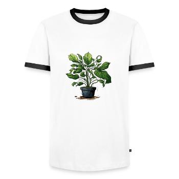 Houseplant / Potted Plant / Decoration / Pot - Men's Ringer Shirt - white/black - Front - AI Model Female 172 light (172cm) & AI Model Male 178 dark (178cm)